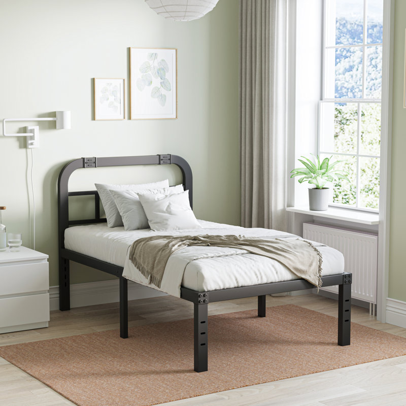 Alwyn Home Nazarene Heavy duty 14 inch type steel bed with headboard anti sway under bed storage Reviews Wayfair